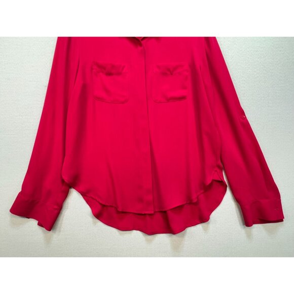 Ann Taylor Shirt Top Button Up Long Sleeve Stretch Polyester Red Women's Size 6 - Picture 5 of 13